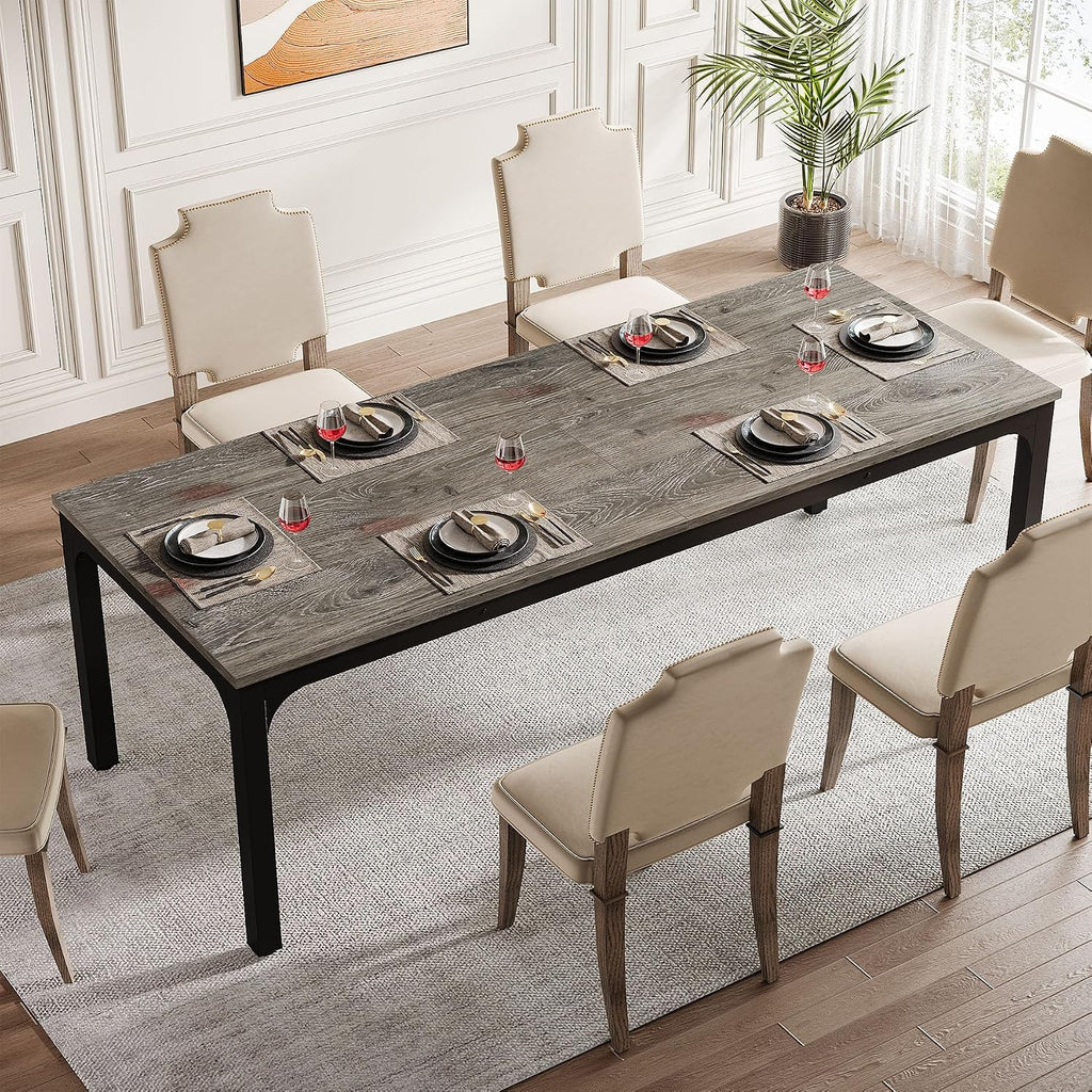 Tribesigns Dining Table for 8, 78-Inch Large Narrow Long Rectangular Kitchen Dinner Table, 8 Seat Rustic Wood Dining Table for Dining Room (Gray+Black)