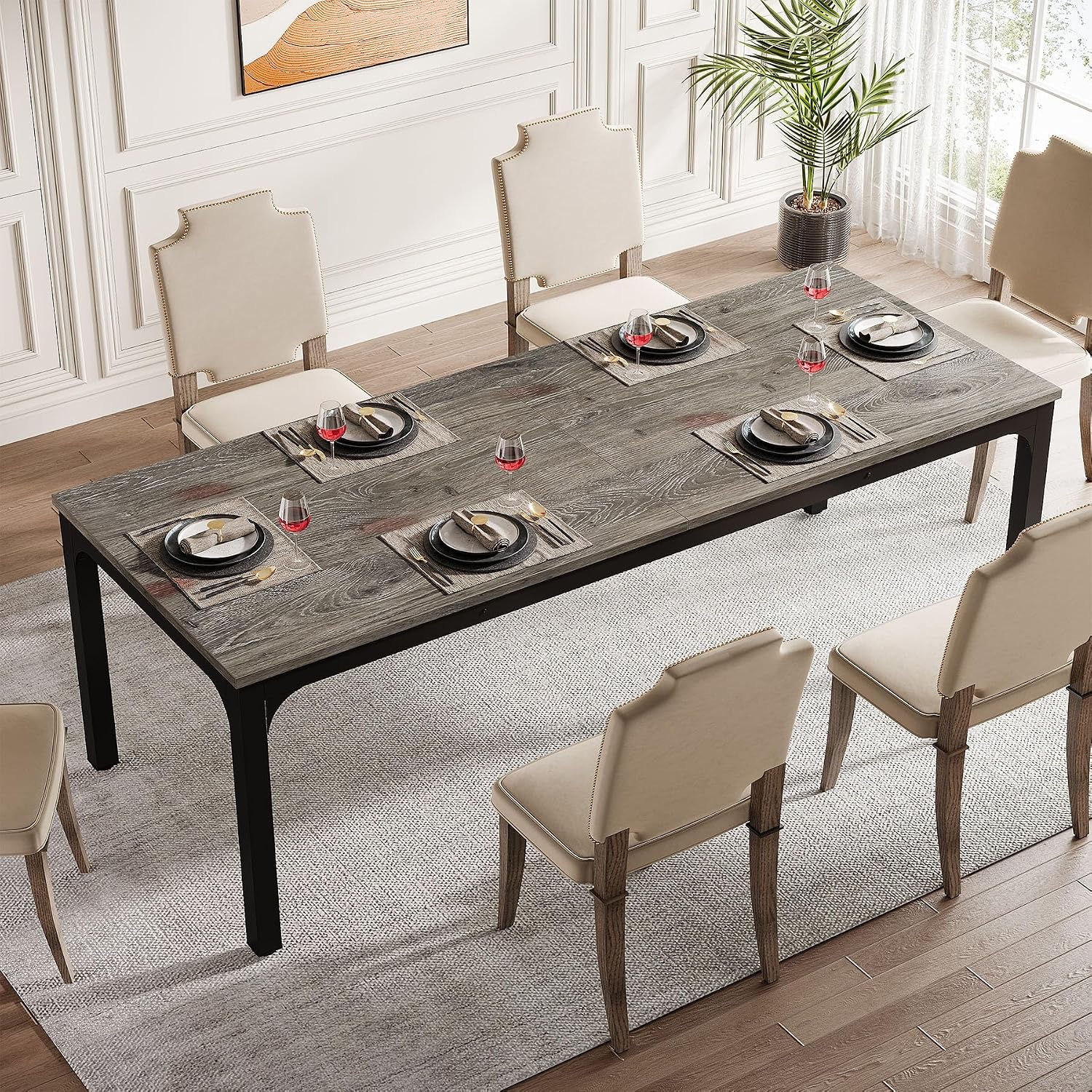 Tribesigns Dining Table for 8, 78-Inch Large Narrow Long Rectangular Kitchen Dinner Table, 8 Seat Rustic Wood Dining Table for Dining Room (Gray+Black)