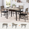 MapleGrace Dining Table Set for 4, Extendable Kitchen Table with 4 PU Leather Upholstered Dining Room Chairs, Wood Kitchen Table Set with Built-in Storage Rack for Dining & Small Spaces, Grey