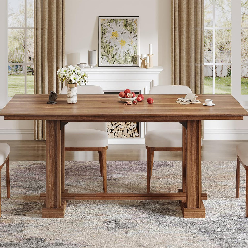 DWVO Farmhouse Dining Table for 6-8 People, 70' Long Kitchen Tables with Wooden Sturdy Legs, Large Rectangular Dinner Table for Kitchen, Dining Room, Living Room, Dark Walnut