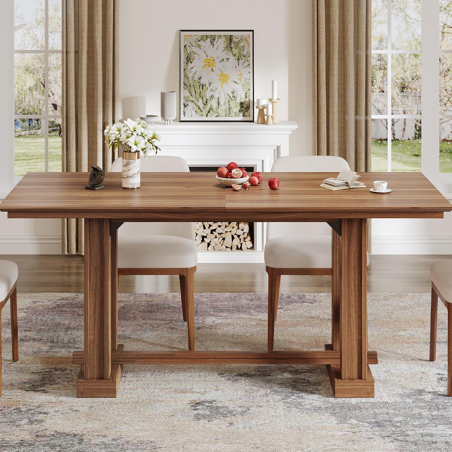 DWVO Farmhouse Dining Table for 6-8 People, 70' Long Kitchen Tables with Wooden Sturdy Legs, Large Rectangular Dinner Table for Kitchen, Dining Room, Living Room, Dark Walnut