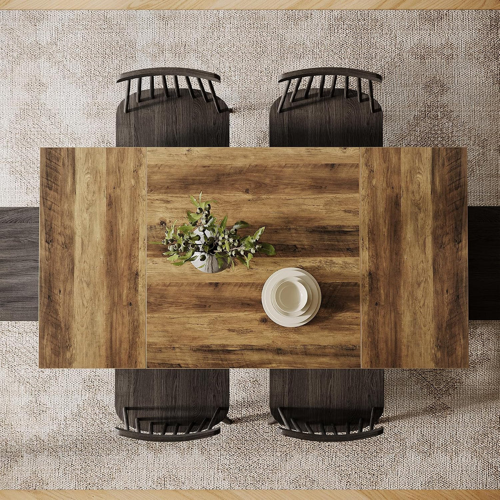 Tribesigns 55-Inch Dining Room Table for 4, Mid-Century Modern Dining Table with Double Pedstral, Rectangular Wood Kitchen Dinner Tables for Dining Room, Kitchen, Home, White & Brown(Only Table)