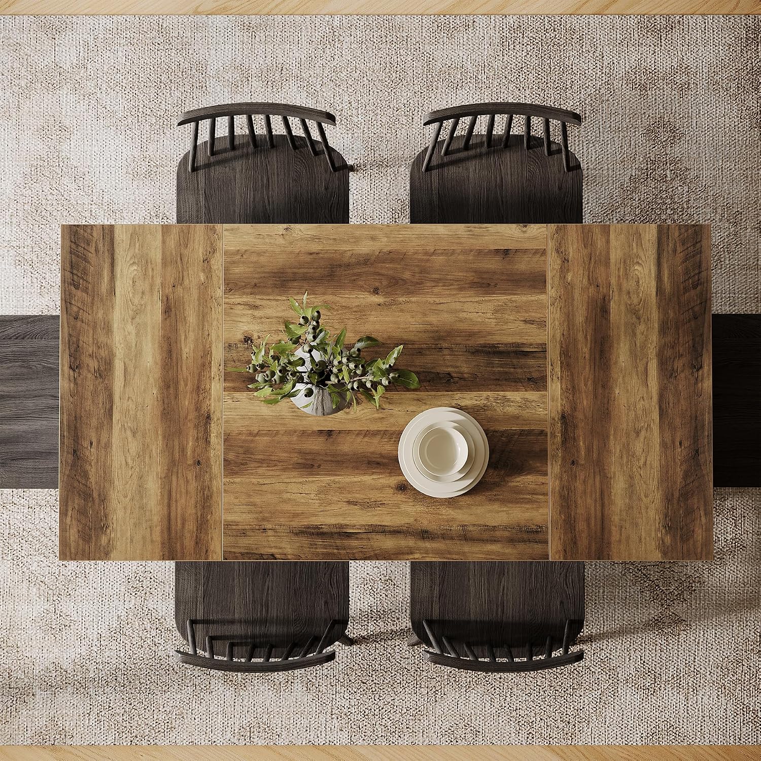 Tribesigns 55-Inch Dining Room Table for 4, Mid-Century Modern Dining Table with Double Pedstral, Rectangular Wood Kitchen Dinner Tables for Dining Room, Kitchen, Home, White & Brown(Only Table)
