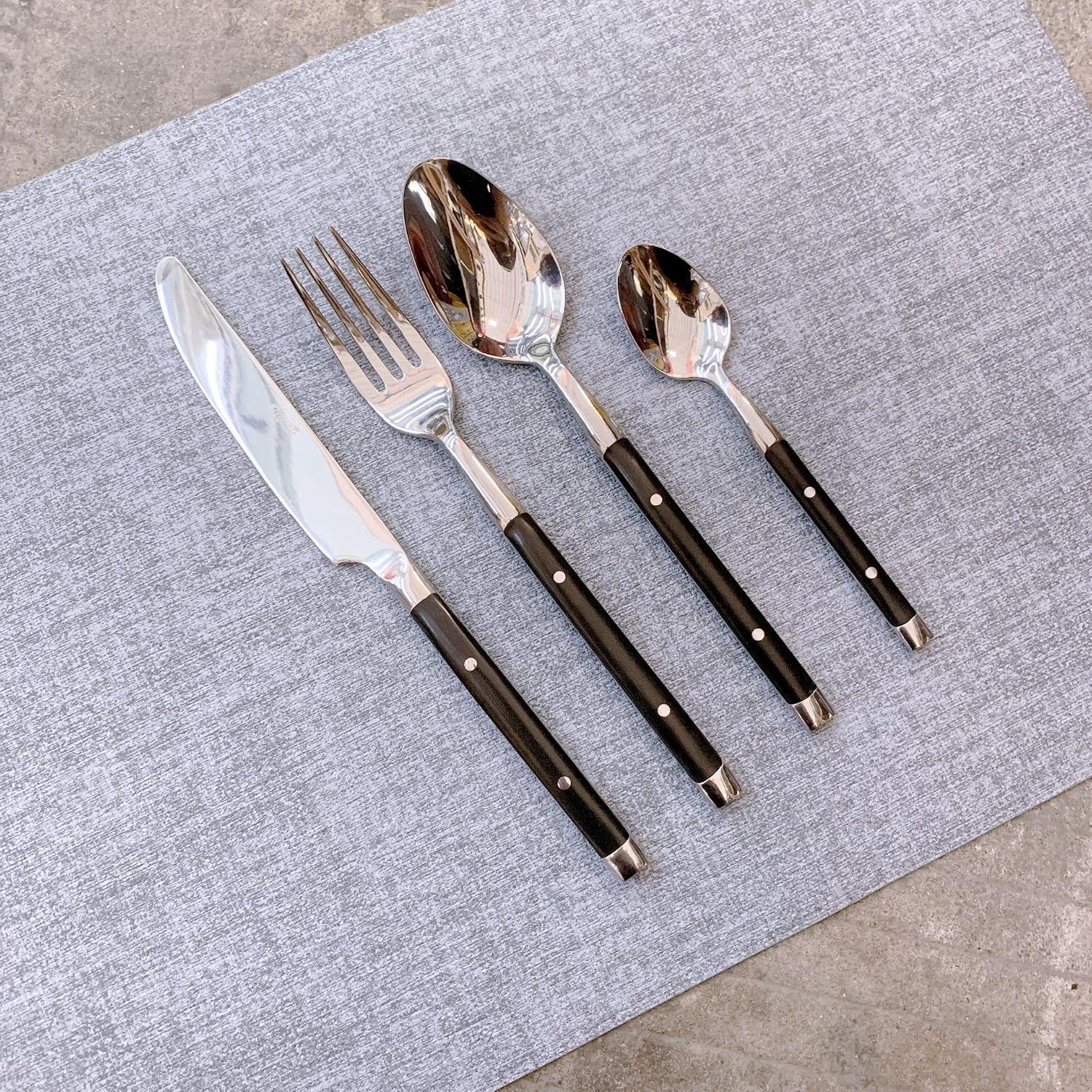 24 Piece Black Silverware Set for 4 Classic Flatware Set Elegant 18/8 Stainless Steel Western Rivet Cutlery Delicate Utensils for Home Holiday Dishwasher Safe Mirror Polished Thanksgiving Christmas