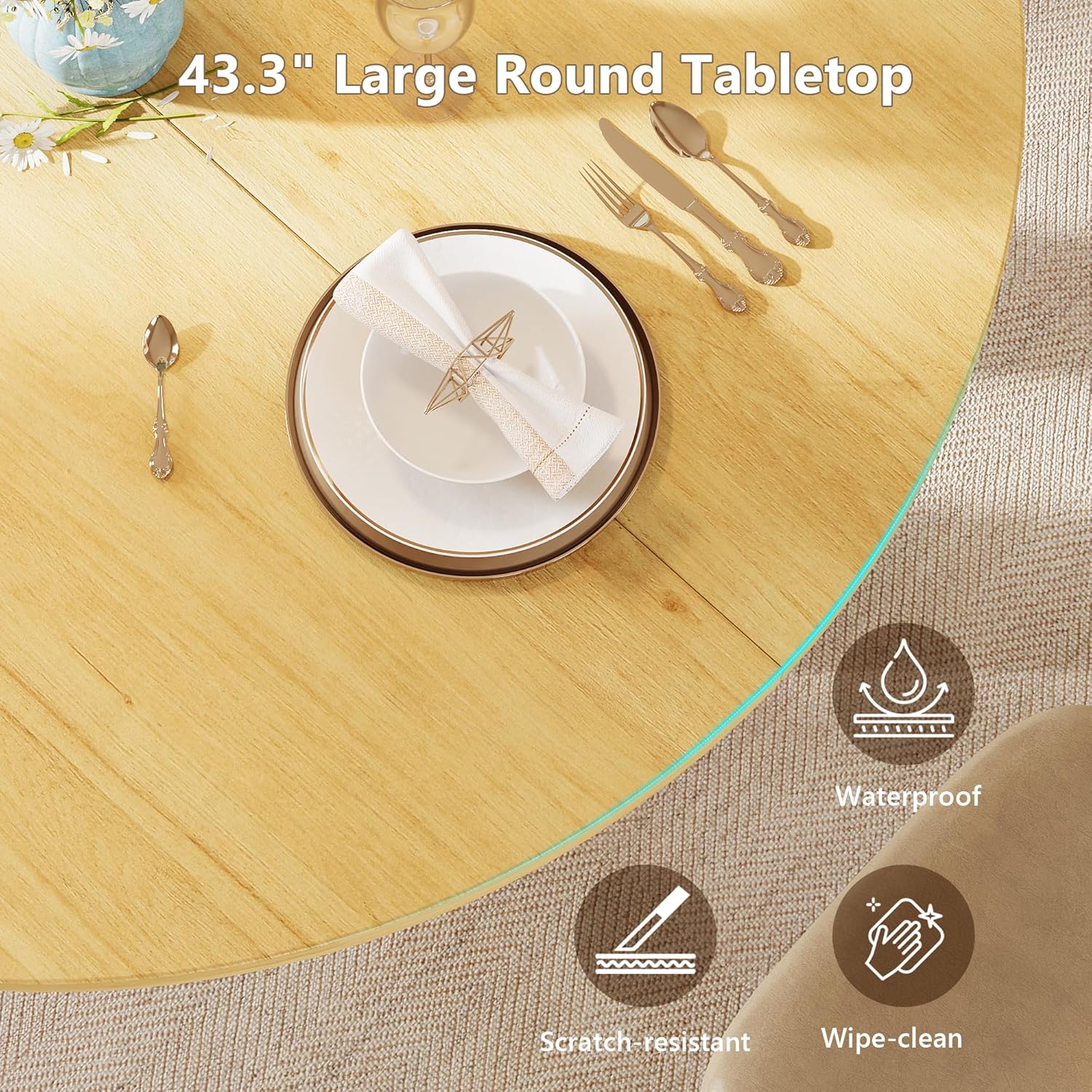 Einhomn 59' Extendable Round Dining Table for 6-8, Kitchen Table with Sturdy Double Arc Base & Backboard Clasp Desktop, Mid-Century Modern Dinner Table, Kitchen Dining Room, Space Saving, Natrual