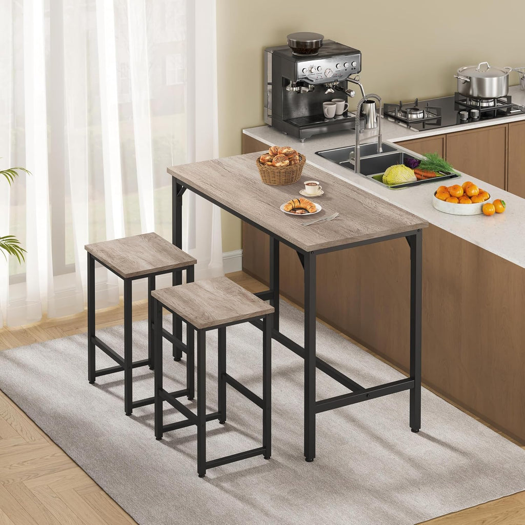 Yaheetech 3 Piece Dining Table Set, 47.5' Industrial Pub Table Set, Counter Height Kitchen Table with Bar Stools Set of 2, for Small Space, Apartment