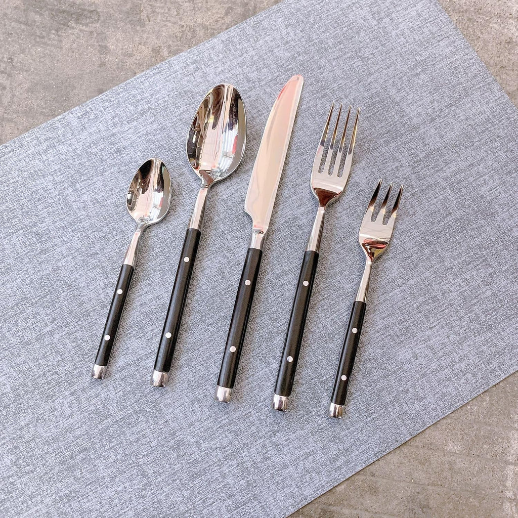 24 Piece Black Silverware Set for 4 Classic Flatware Set Elegant 18/8 Stainless Steel Western Rivet Cutlery Delicate Utensils for Home Holiday Dishwasher Safe Mirror Polished Thanksgiving Christmas