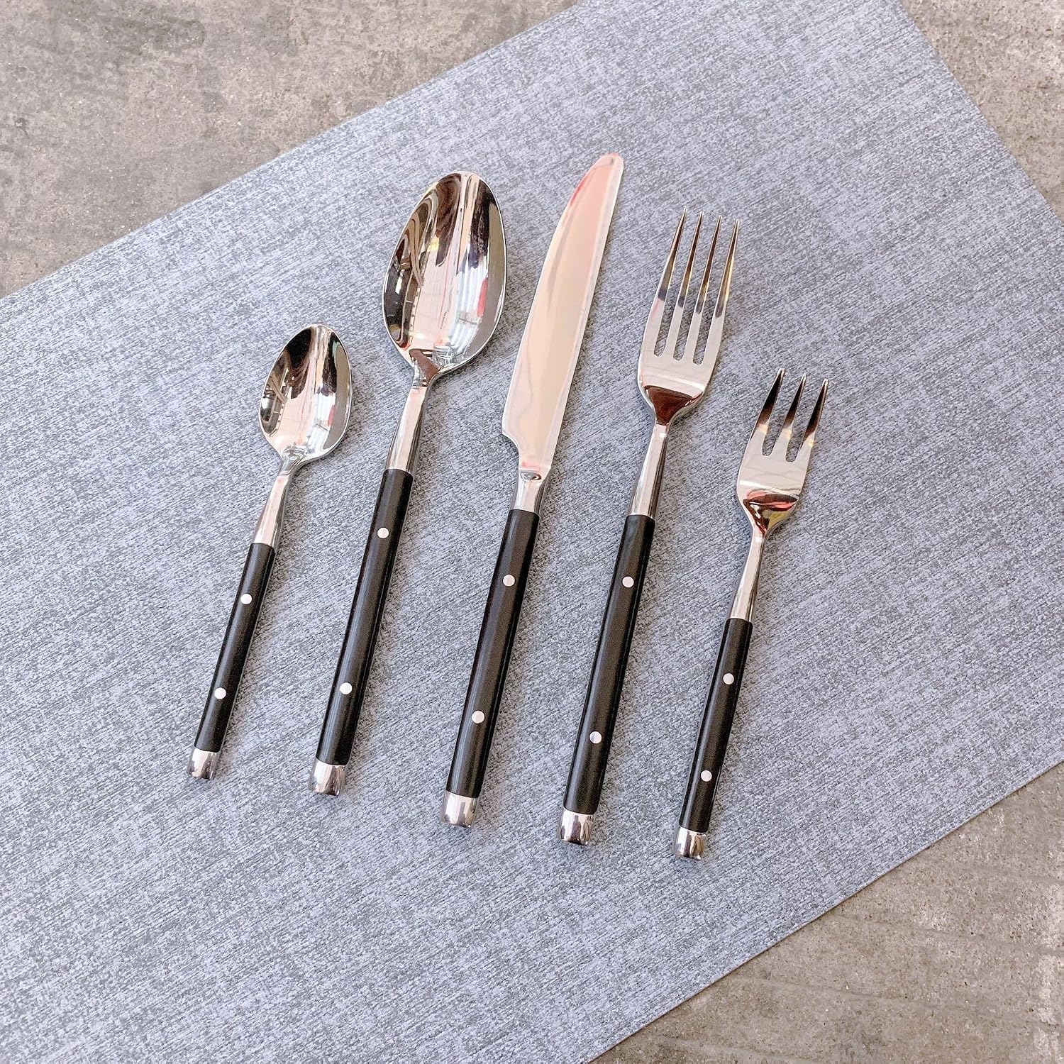 24 Piece Black Silverware Set for 4 Classic Flatware Set Elegant 18/8 Stainless Steel Western Rivet Cutlery Delicate Utensils for Home Holiday Dishwasher Safe Mirror Polished Thanksgiving Christmas