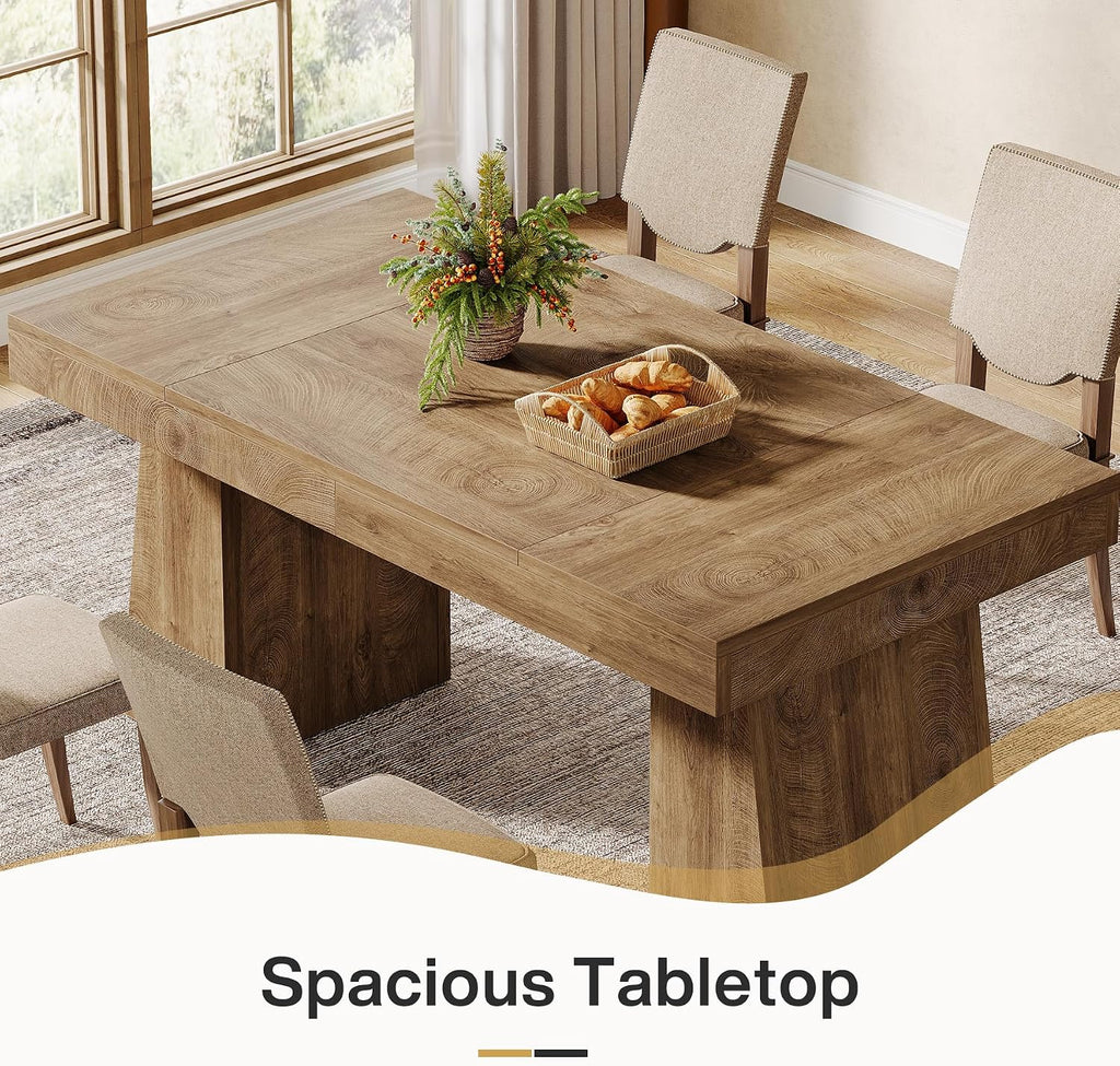 Tribesigns 55-Inch Dining Table for 4, Rectangular Dining Room Table with Sturdy Legs, Wood Kitchen Dinner Tables, Mid-Century Modern Dining Tables for Dining Room, Kitchen, Home, Yellow (Only Table)