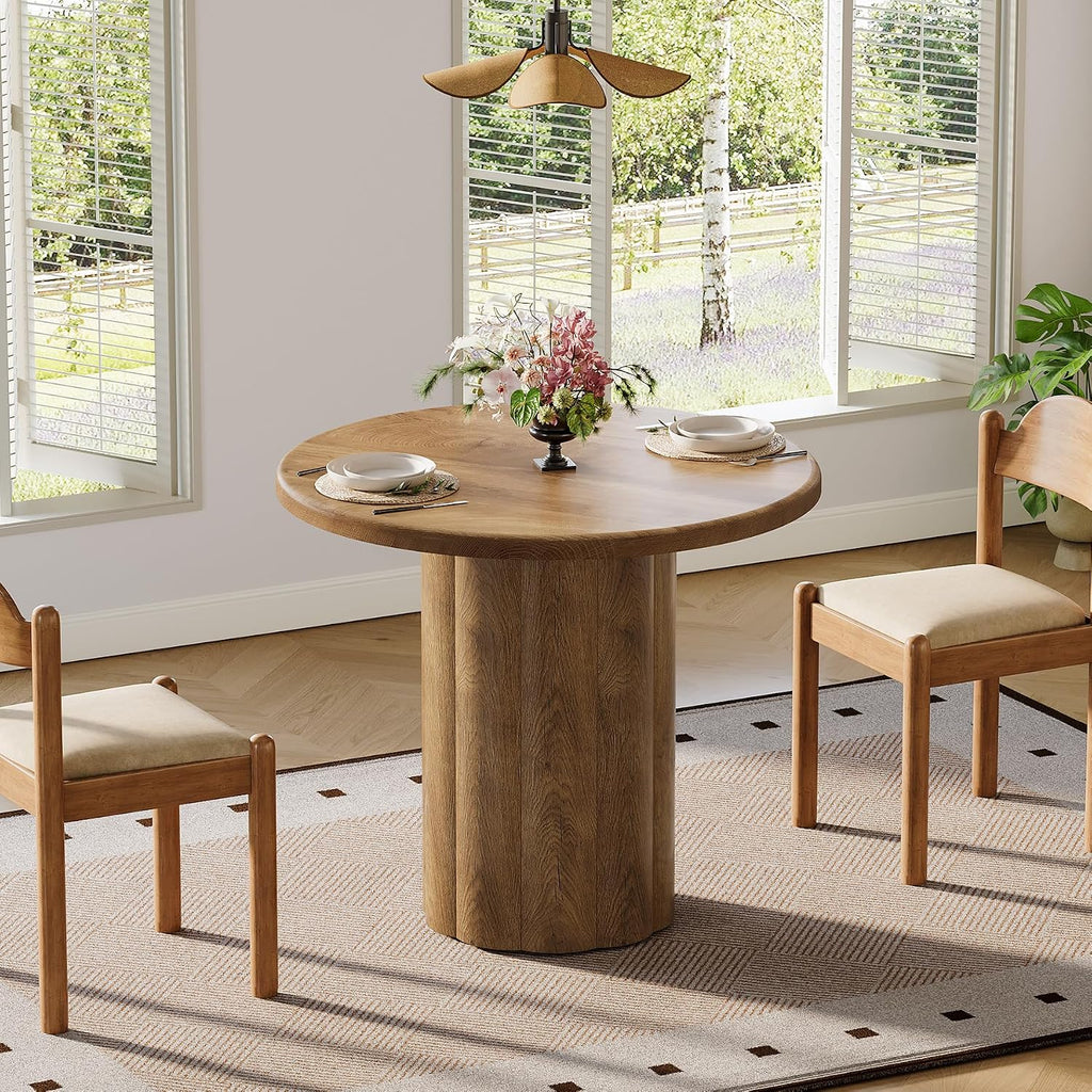 Tribesigns 31.5-Inch Round Dining Table for 2-4 People, Small Kitchen Table with Sturdy Base for Dining Room, Living Room (Brown)