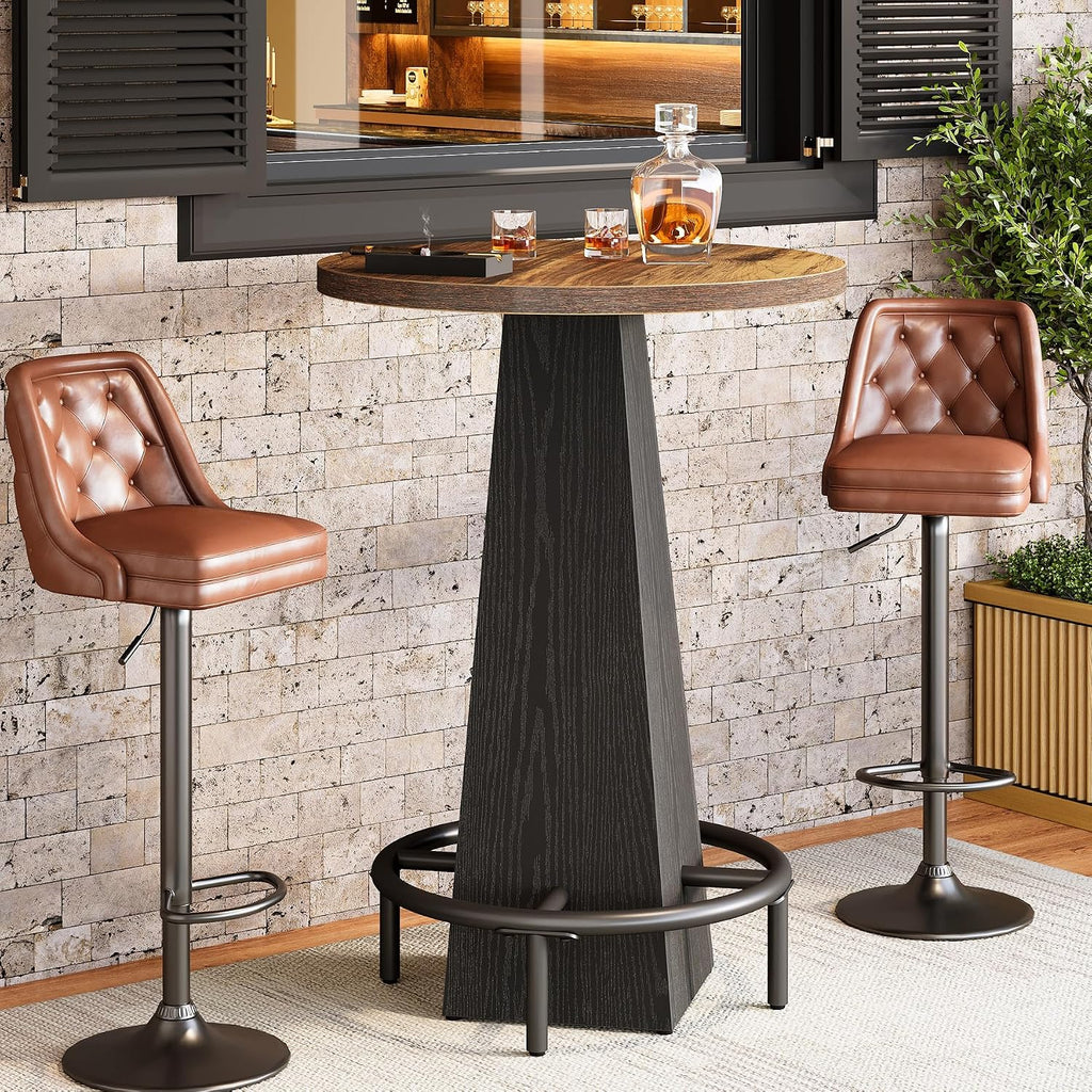 Tribesigns Bar Table, 37.4' High Round Pub Table for Small Bars, Dining Room, Kitchen, Brown and Black (Only Table)