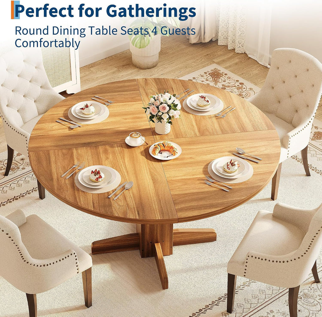 IDEALHOUSE Round Dining Table for 4-6 People, 47' Wood Kitchen Table with Sturdy Pedestal Base, Farmhouse Circle Dinner Tables for Dining Room, Living Room, Apartment, Walnut