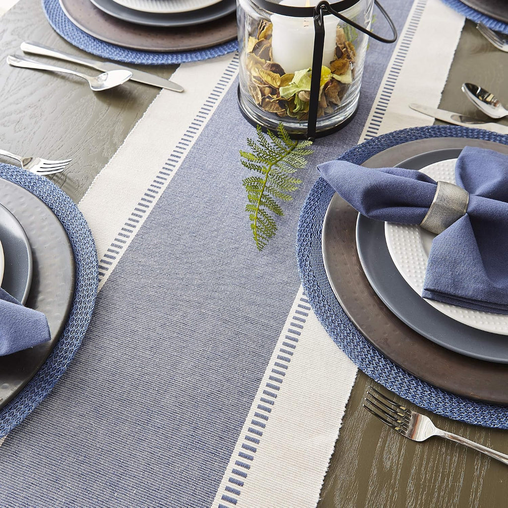 DII Dobby Stripe Woven Table Runner, 13x108 (13x113.5, Fringe Included) French Blue (Pack of 12)