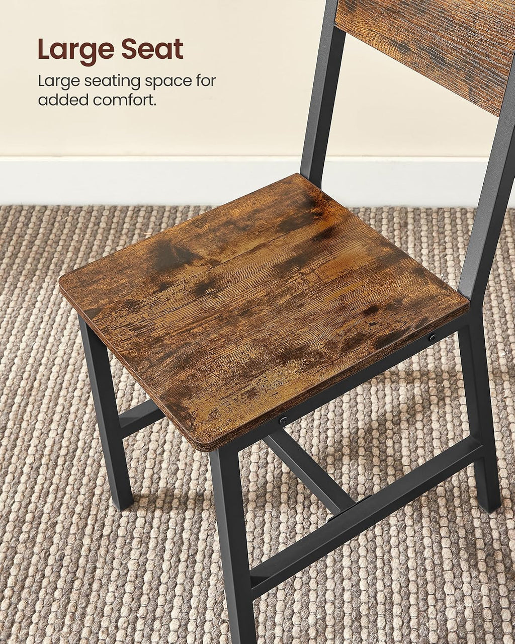 VASAGLE Dining Chair Set of 4, Rustic Wood Chairs with Metal Steel Frame, Easy to Assemble, Comfortable Seat, Modern Farmhouse Chair for Kitchen, Bedroom, Living Room, Rustic Brown and Ink Black