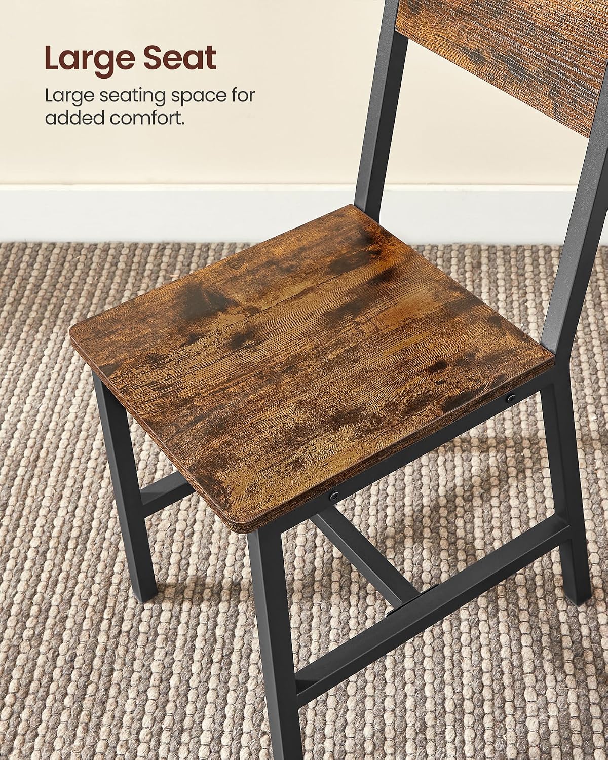 VASAGLE Dining Chair Set of 4, Rustic Wood Chairs with Metal Steel Frame, Easy to Assemble, Comfortable Seat, Modern Farmhouse Chair for Kitchen, Bedroom, Living Room, Rustic Brown and Ink Black