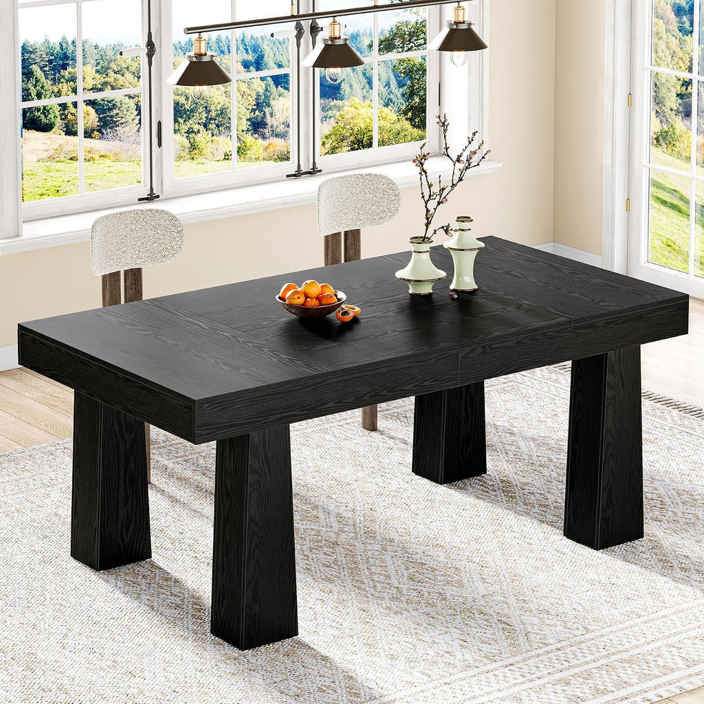 Tribesigns 63'' Dining Table, Modern Rectangular Kitchen Table with Heavy Duty Tapered Legs, Black Business Dinner Table for Dining Room, Cafe, Restaurant, Easy Assembly (1, Black)