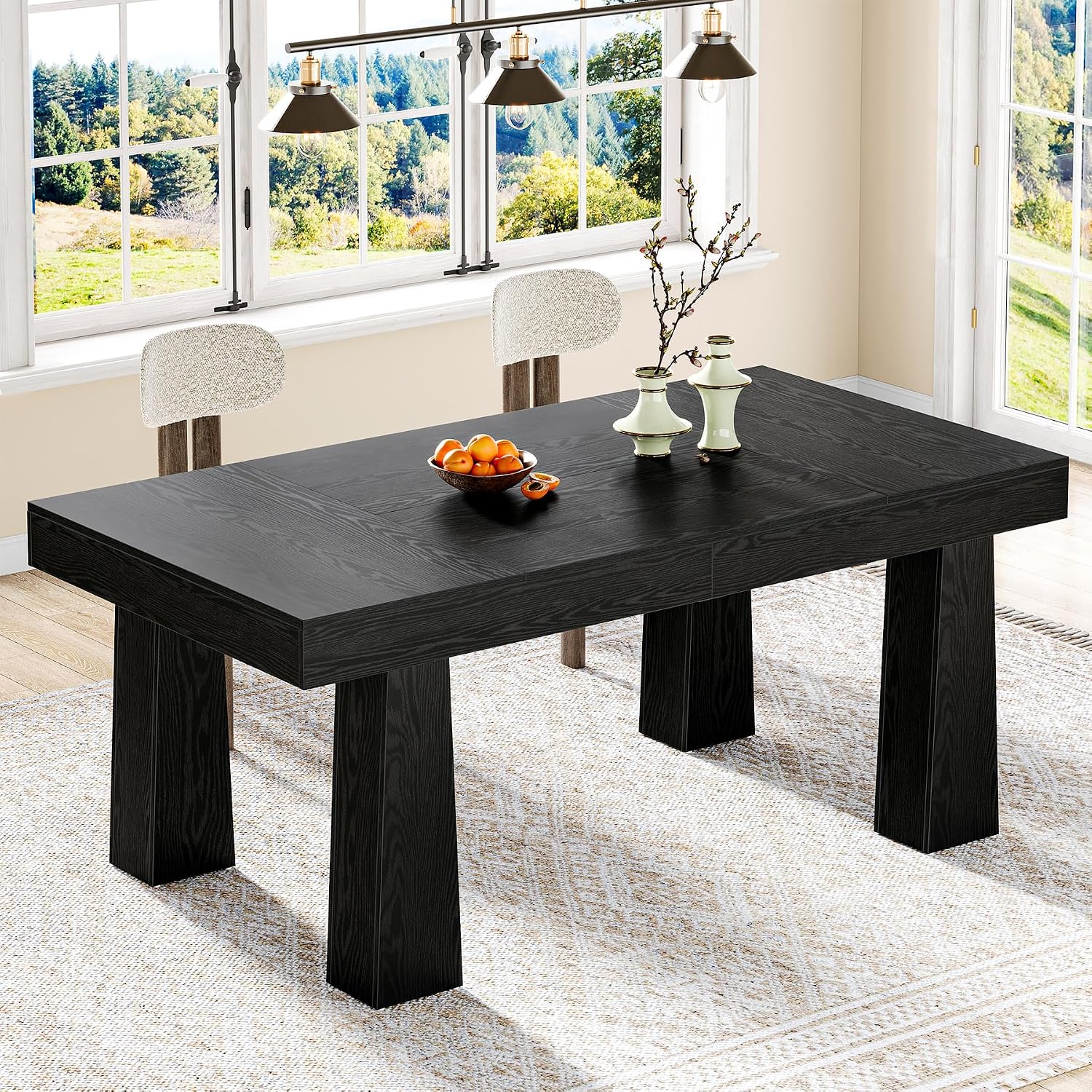 Tribesigns 63'' Dining Table, Modern Rectangular Kitchen Table with Heavy Duty Tapered Legs, Black Business Dinner Table for Dining Room, Cafe, Restaurant, Easy Assembly (1, Black)