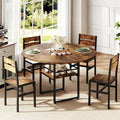 RALGEND 47.2' Round Dining Table Set for 4, Circle Kitchen Table and 4 Chairs, 5 piece Dining Table Set, with Wooden Tabletop and Widen Seat, Space Saving, for Dining Room, Rustic Brown and Black