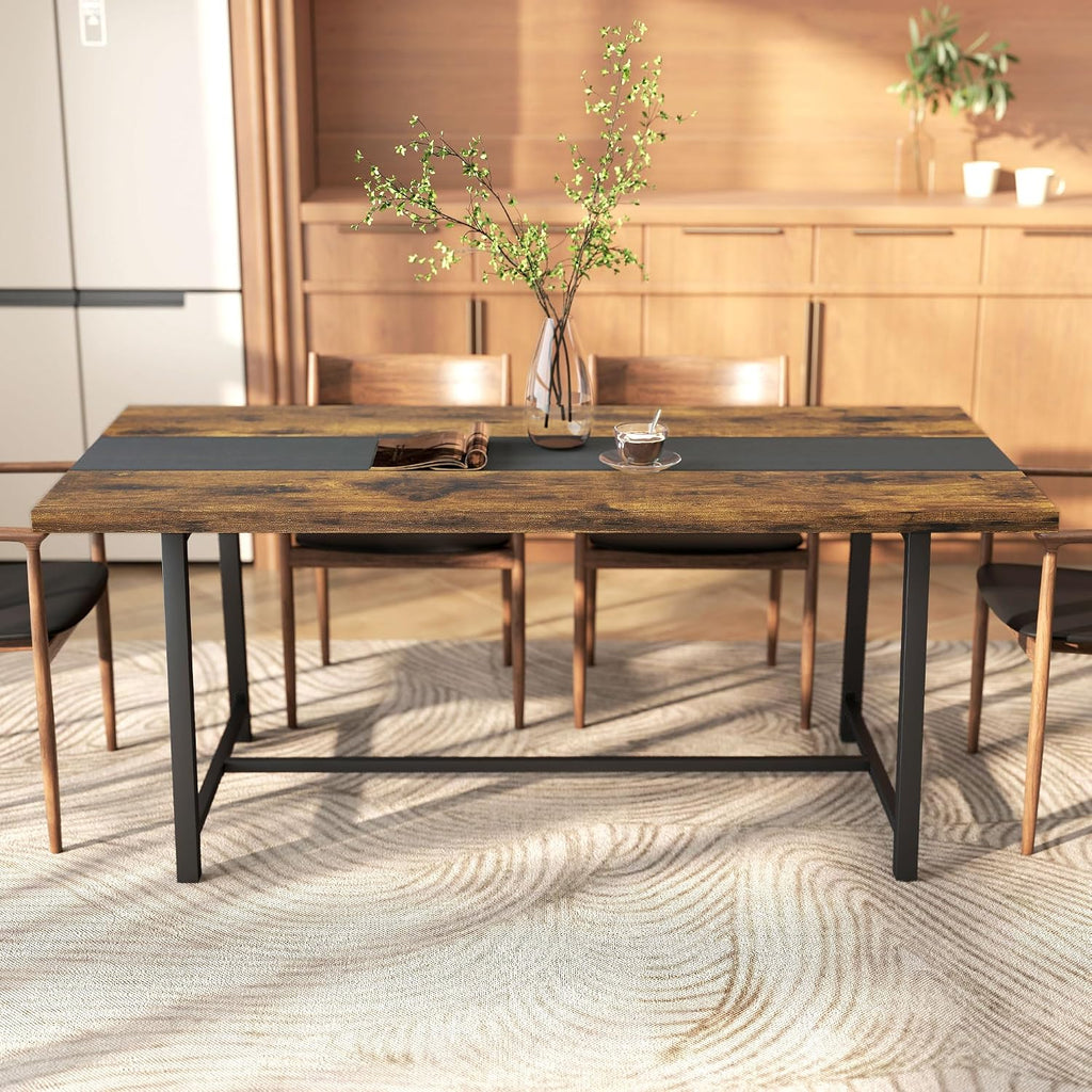 HOMCOM Industrial Dining Table for 8 People, 70.9' Long Rectangular Kitchen Table with Large Tabletop and Steel Legs for Dining Room, Rustic Brown