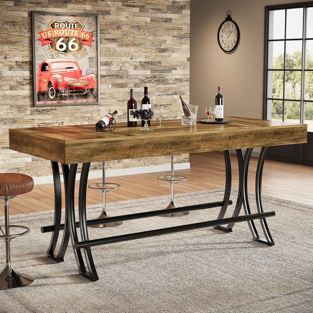 Tribesigns 63' Counter Height Bar Table with Metal Footrest, Rectangular Tall Kitchen Dining Pub Table, Industrial Home Bar Unit for Entertaining, Freestanding, Dark Brown