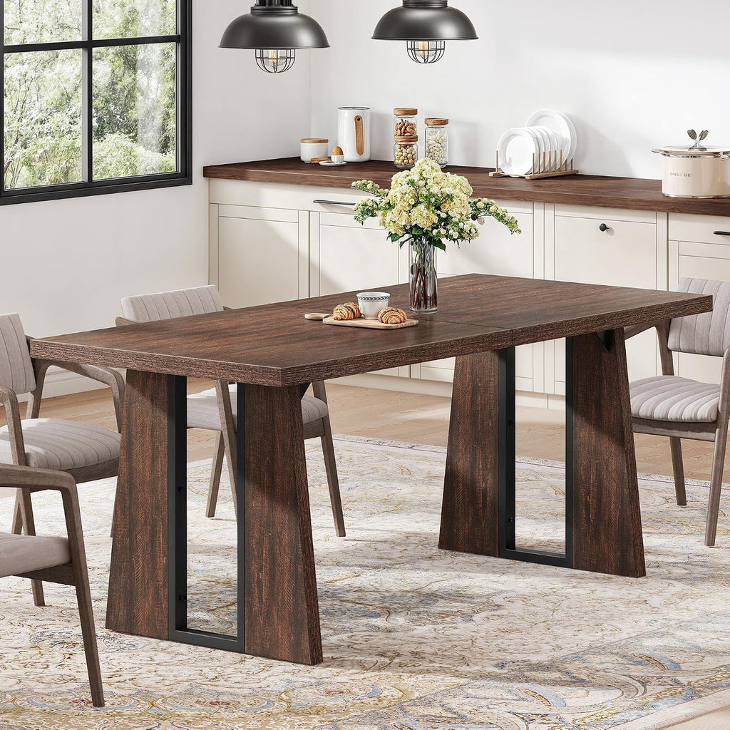 DWVO Rectangle Dining Table for 6-8 People 70.86 Inch Large Dining Room Table Wooden Dinner Tables with Heavy Duty Legs for Kitchen Apartment Restaurant Walnut