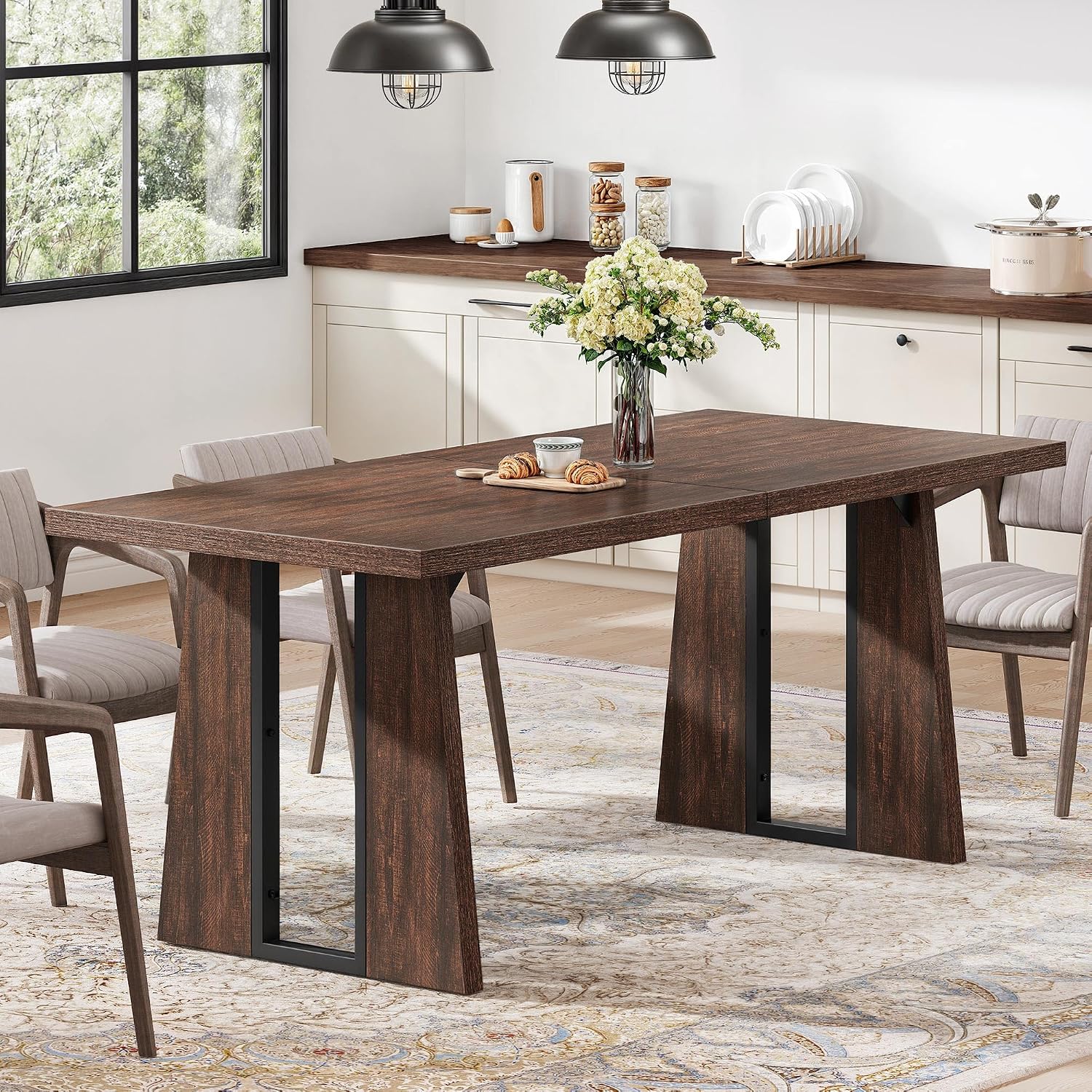 DWVO Rectangle Dining Table for 6-8 People 70.86 Inch Large Dining Room Table Wooden Dinner Tables with Heavy Duty Legs for Kitchen Apartment Restaurant Walnut