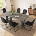 HIPIHOM 7-Piece Dining Table Set for 6 People, 70.8' MDF Kitchen Table with 6 Upholstered Chairs, Space-Saving for Dining Room, Breakfast Nook(Grey Table+6 U-Shaped Black Chairs)