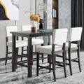 Merax 5 Piece Dining Table Set for 4,Counter Height Kitchen Table Set with One Rectangle Table and 4 Cushioned Chairs for 4 Persons Dining Room Table Set for Small Place