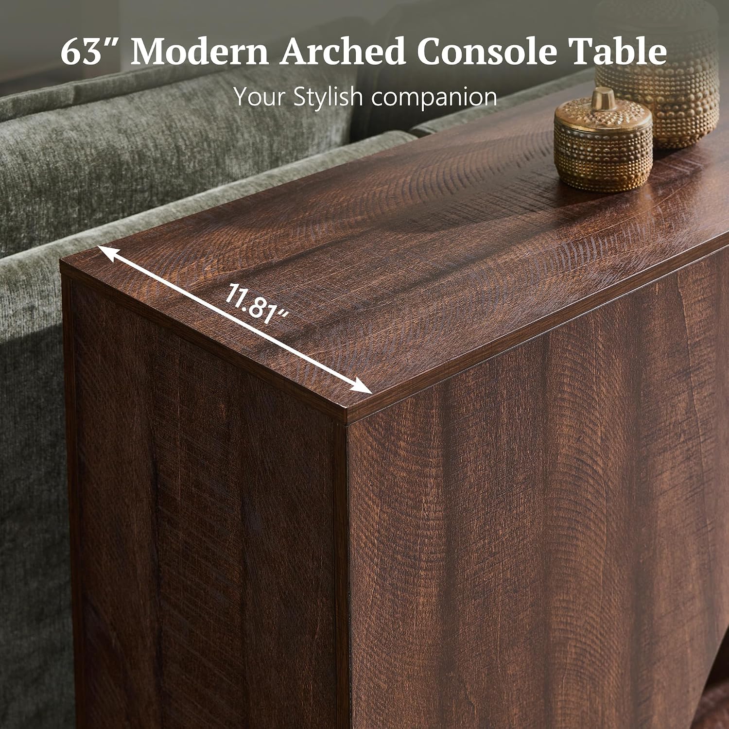 IFGET 63' Arched Console Table, 2-Tier Modern Entryway Table with Arched Base, Narrow Long Wood Sofa Table Behind Couch Table for Living Room, Hallway, Foyer, Brown