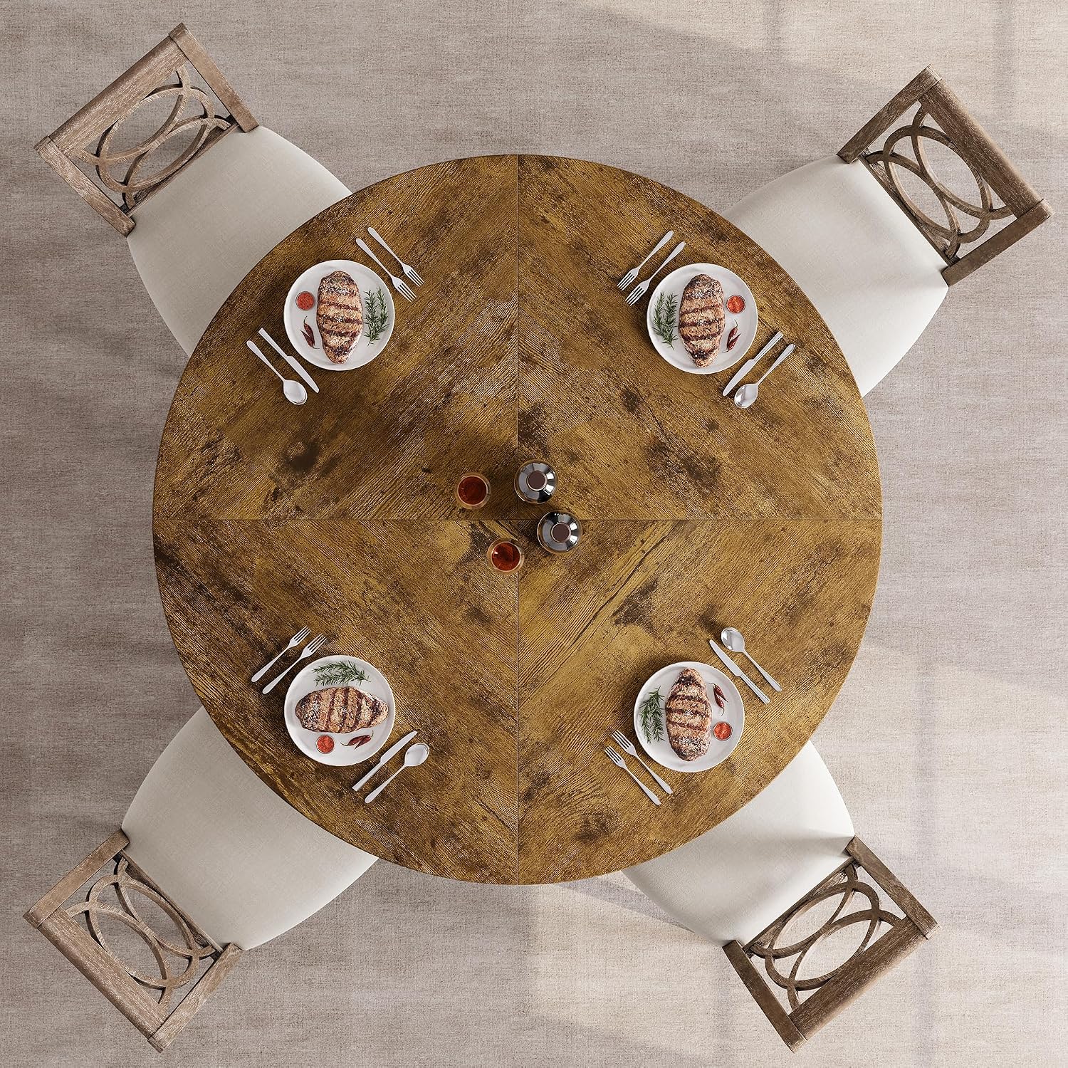 IDEALHOUSE 47' Round Dining Table Set for 4 to 6, Farmhouse Kitchen Table with Wooden Top and Pedestal Base, Circle Dinner Table for Dining Room, Kitchen Room - Rustic (No Chairs)