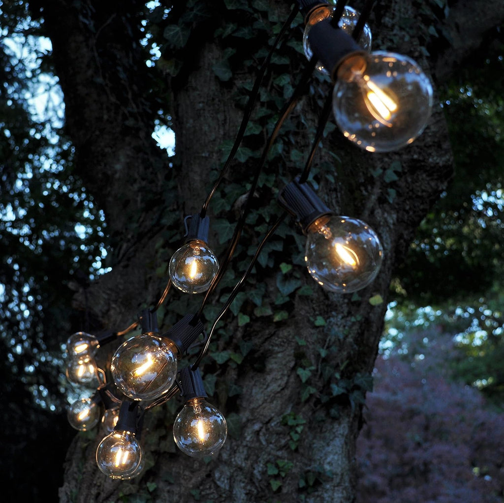 Hometown Evolution, Inc. 100 Foot G50 LED Filament String Lights with .6 Watt Clear Bulbs and Black Wire