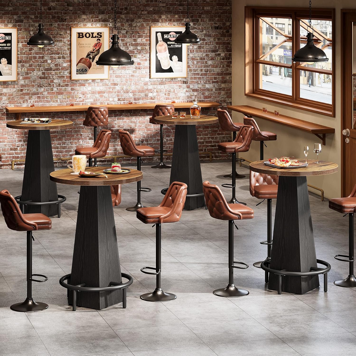 Tribesigns Bar Table, 37.4' High Round Pub Table for Small Bars, Dining Room, Kitchen, Brown and Black (Only Table)