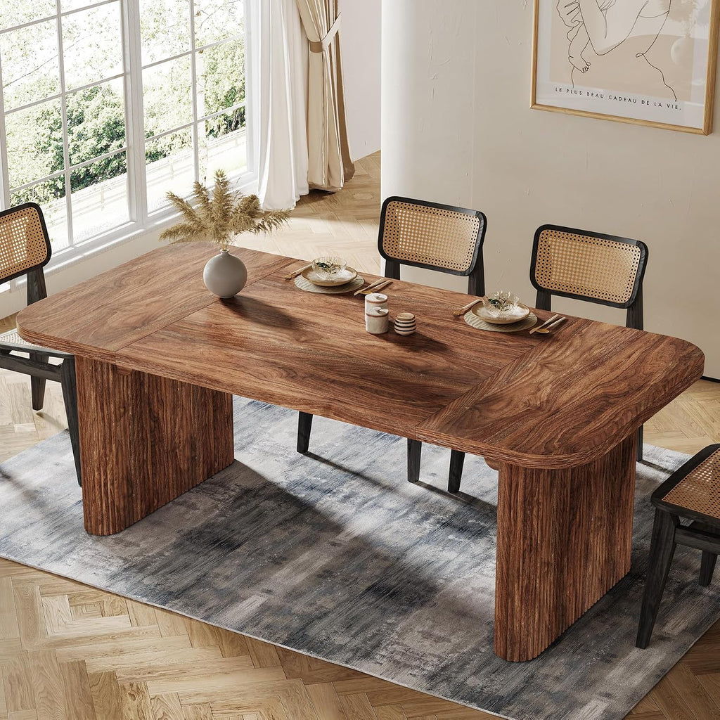 Tribesigns Modern Dining Table for 6 People, 62-Inch Dark Brown Kitchen Table with Double Robust Pedestal, Long Rectangle Wood Dinner Table for Dining Room