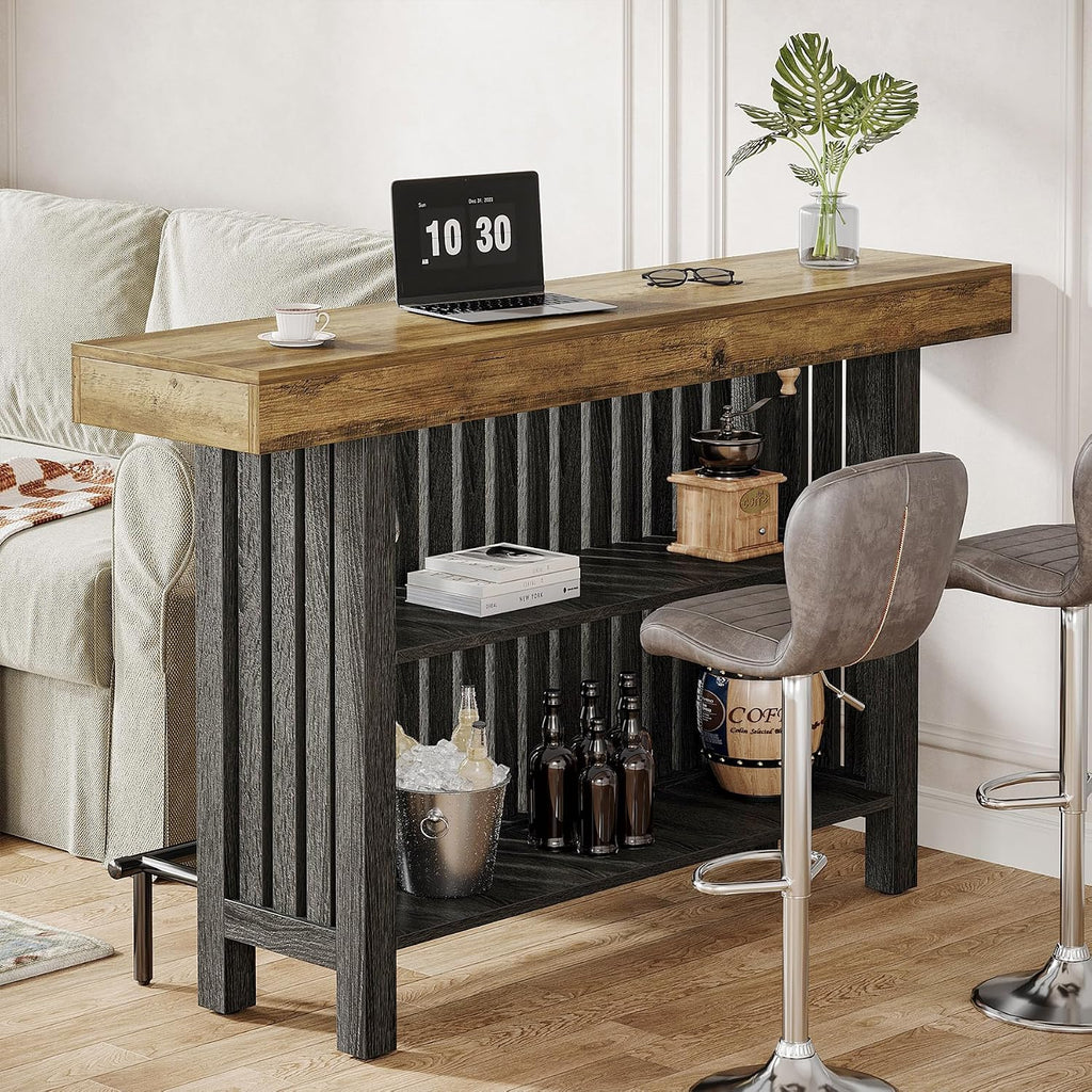 Tribesigns Bar Table with Storage Shelf, 63-Inch Large Mini Pub Table with Footrest, 2-Tier Modern Coffee Bar Cabinet Counter Height Table for Home Kitchen, Bistro, Dining Room, Living Room