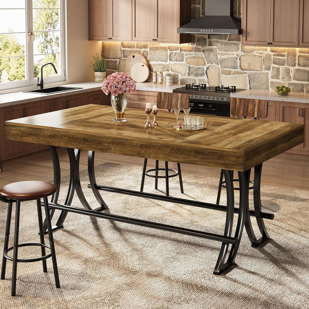 Tribesigns 63' Counter Height Bar Table with Metal Footrest, Rectangular Tall Kitchen Dining Pub Table, Industrial Home Bar Unit for Entertaining, Freestanding, Dark Brown