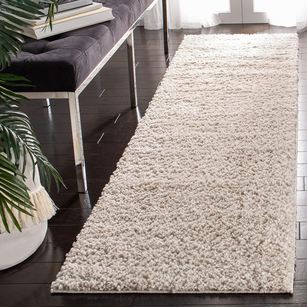 SAFAVIEH August Shag Collection 2'3' x 18' Beige AUG900D Solid Non-Shedding 1.25-inch Thick Living Room Dining Entryway Foyer Hallway Runner Rug