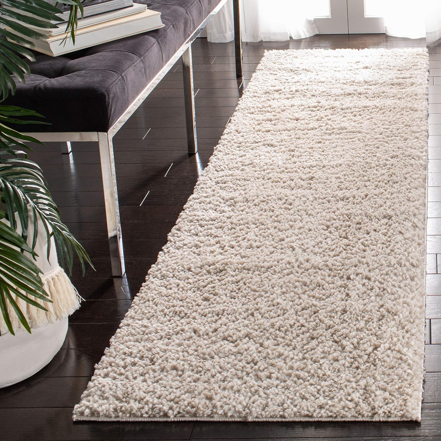 SAFAVIEH August Shag Collection 2'3' x 18' Beige AUG900D Solid Non-Shedding 1.25-inch Thick Living Room Dining Entryway Foyer Hallway Runner Rug