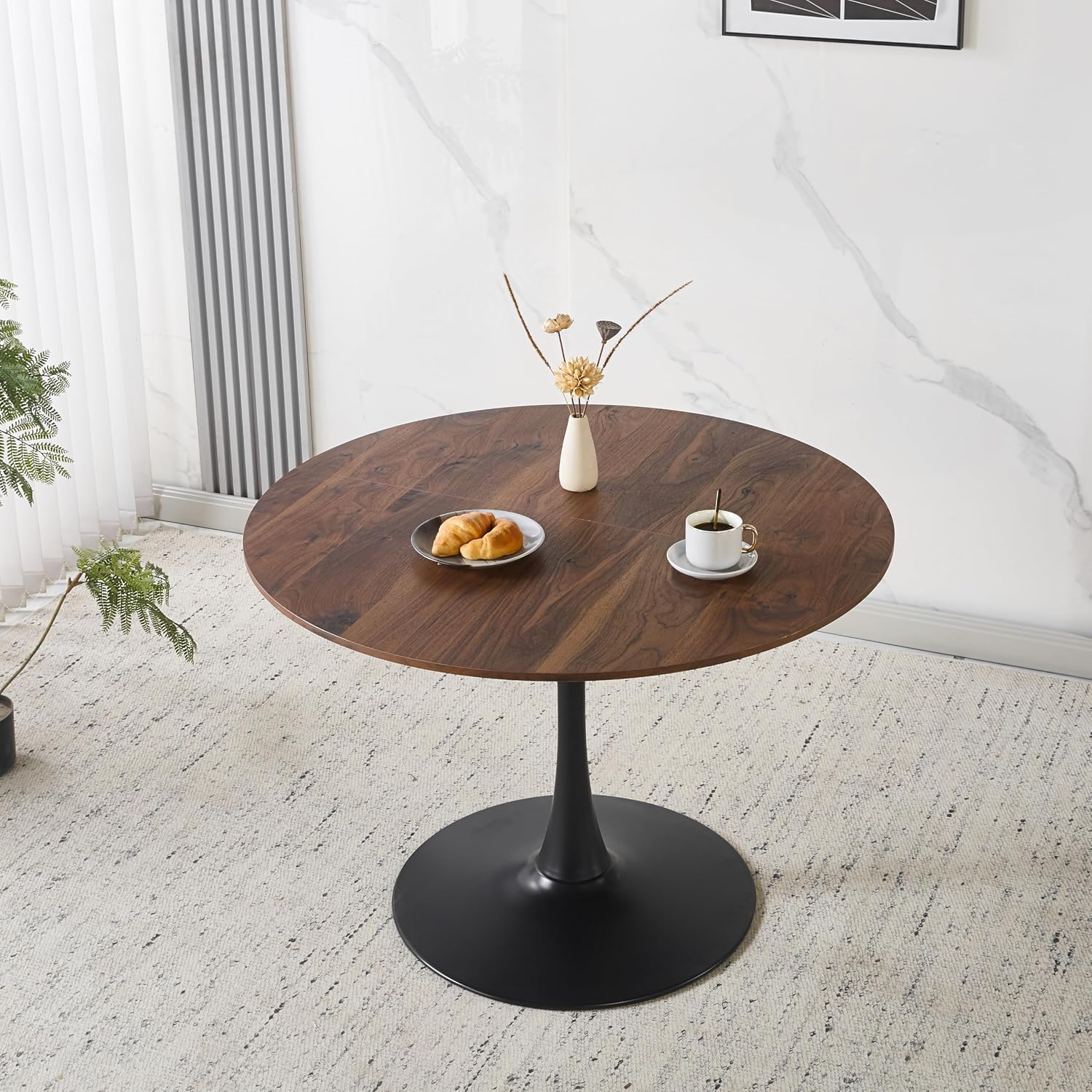 42' Tulip Table for 4-6 Persons Modern Round Dining Room Table, Mid-Century Modern Walnut Small Kitchen Table with MDF Wooden Top, Leisure Coffee Table for Living Room, Dining Room, Office