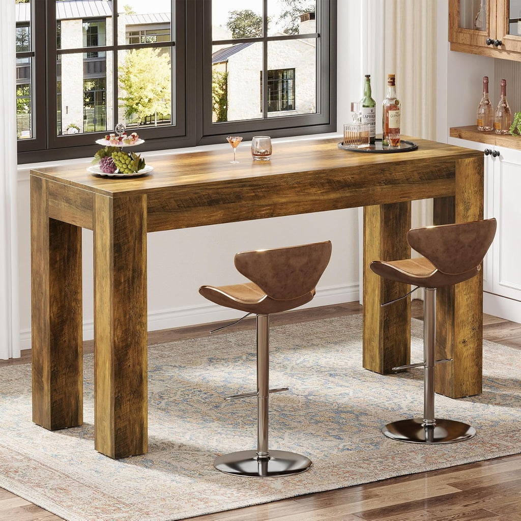 Tribesigns 63' Long Bar Table, Wooden Counter Height Table with 4 Legs, Rectangular Pub Table for Kitchen, Home Bar & Living Room, Rustic Brown (Rustic Brown)