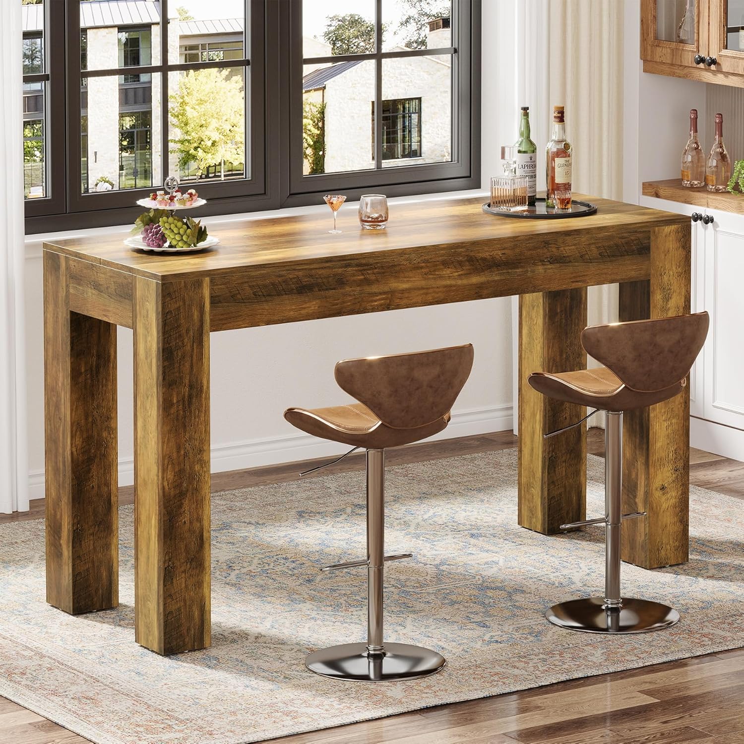 Tribesigns 63' Long Bar Table, Wooden Counter Height Table with 4 Legs, Rectangular Pub Table for Kitchen, Home Bar & Living Room, Rustic Brown (Rustic Brown)