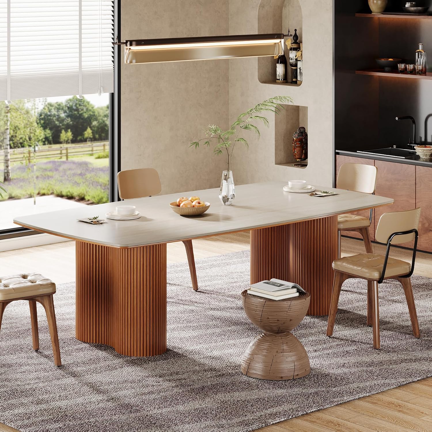 Tribesigns 78.7' Sintered Stone Dining Table for 8-10，Luxury Rectangular Kitchen Table with Solid Wood Legs, Mid-Century Dining Room Table for Living Room