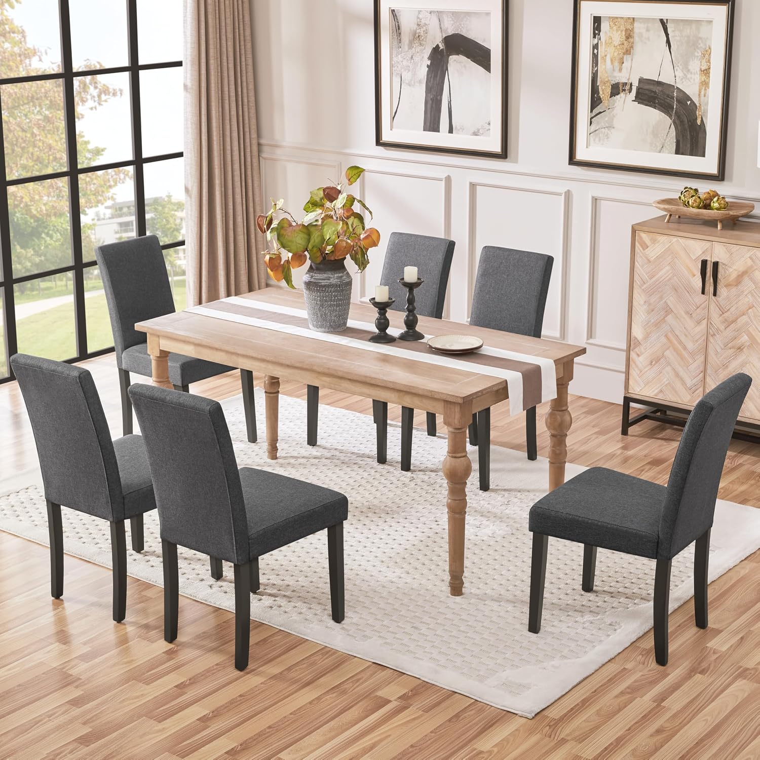 Yaheetech Dining Chairs Set of 4 Fabric Parson Upholstered Kitchen Chairs with Padded Seat and Solid Wood Legs for Dining Room/Restaurant, Armless Design, Dark Grey