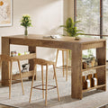 Tribesigns 63-Inch Bar Table, Farmhouse Counter Height Pub Table with Storage Shelves, High Top Bar Unit for Kitchen, Dining Room, Bistro, Natural