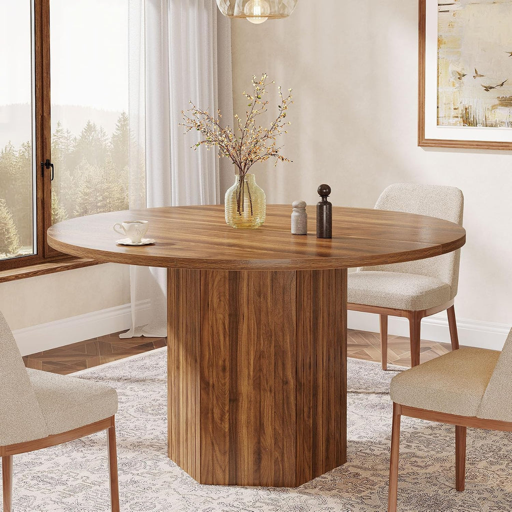 Tribesigns Wood Round Dining Kitchen Table for Dining Room, 47 inch Dinner Table 4-6 People with Heavy Duty Pedestal Base Circle Tabletop for Kitchen Living Room, Brown