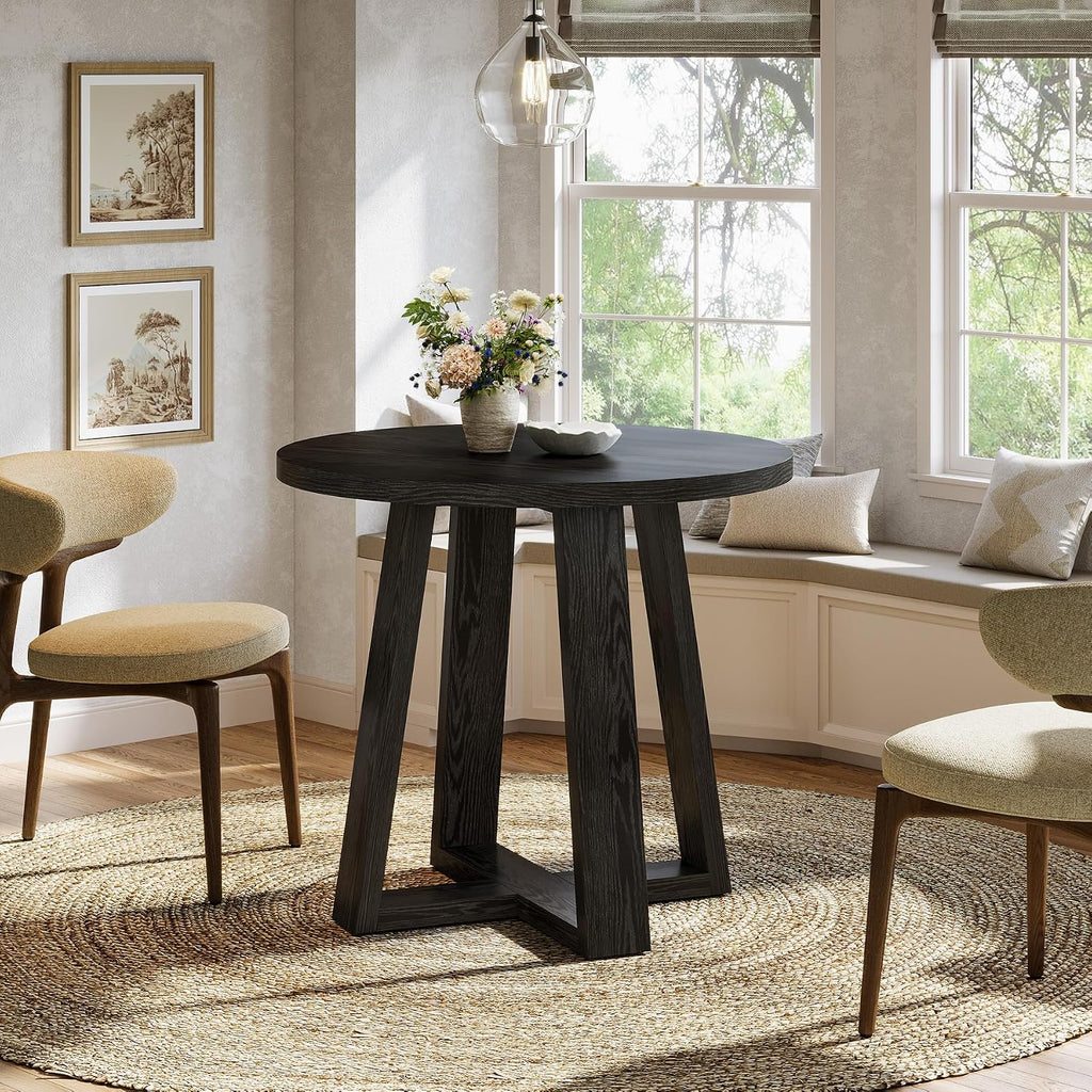 Tribesigns Small Round Dining Table for 2-4 People, 31.5 Inches Farmhouse Kitchen Table for Small Space, Dining Room, Kitchen, Apartment, Black