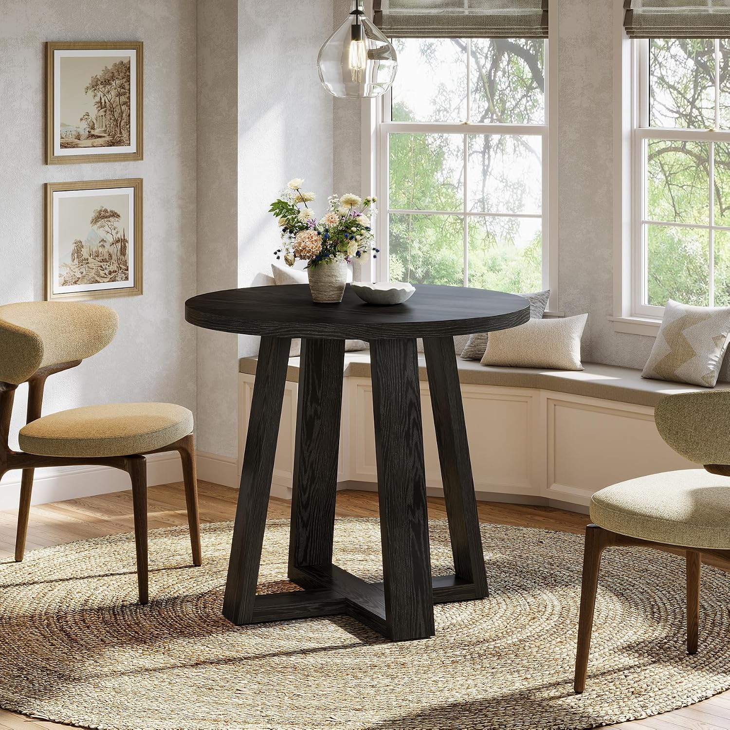 Tribesigns Small Round Dining Table for 2-4 People, 31.5 Inches Farmhouse Kitchen Table for Small Space, Dining Room, Kitchen, Apartment, Black