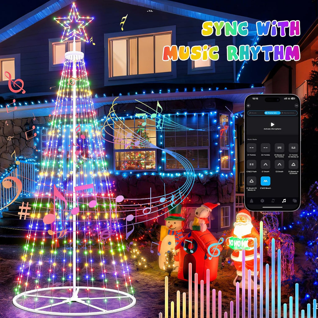 12FT Outdoor Christmas Tree Prelit - LED Outside Christmas Tree Lights with Star, Music Sync, App & Remote Control, Timer, Smart Christmas Lighting Decoration for Garden & Yard Party