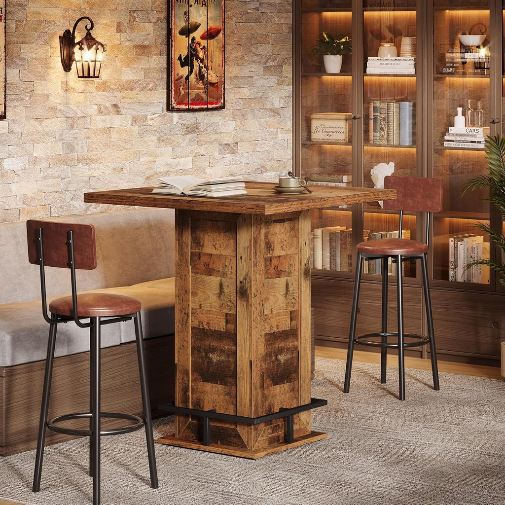Tribesigns 39.4' H Square Bar Table, Industrial High Top Bistro Pub Cocktail Table with Metal Footrest for Kitchen Nook, Home Bar, Small Bars, Dark Brown (Table Only)