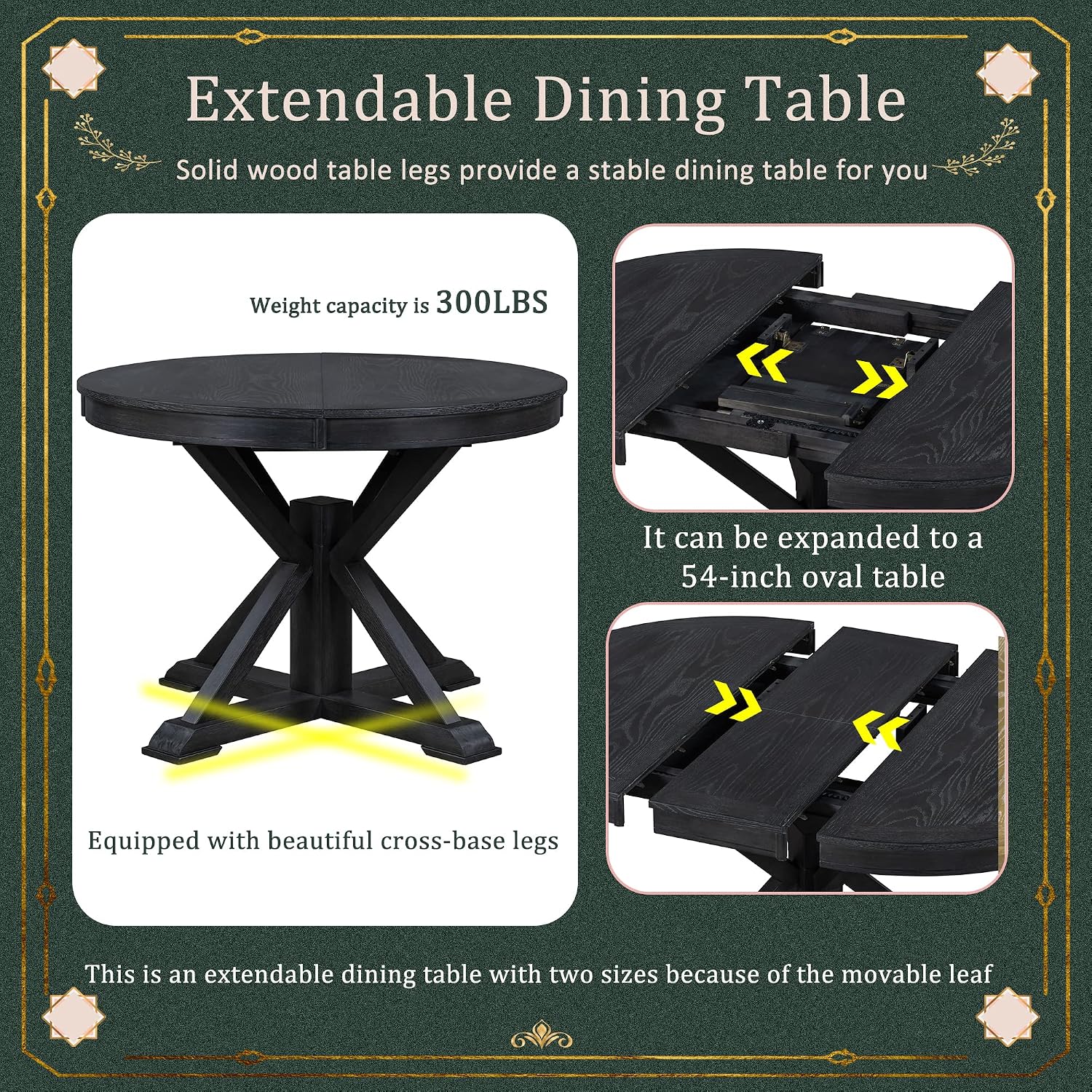 Bellemave Extendable Dining Table Set for 4, 5-Piece Round Table Set with 4 Chairs, Circle Table with Upholstered Chairs, Oval Kitchen Table Set with Extendable Table (Espresso)