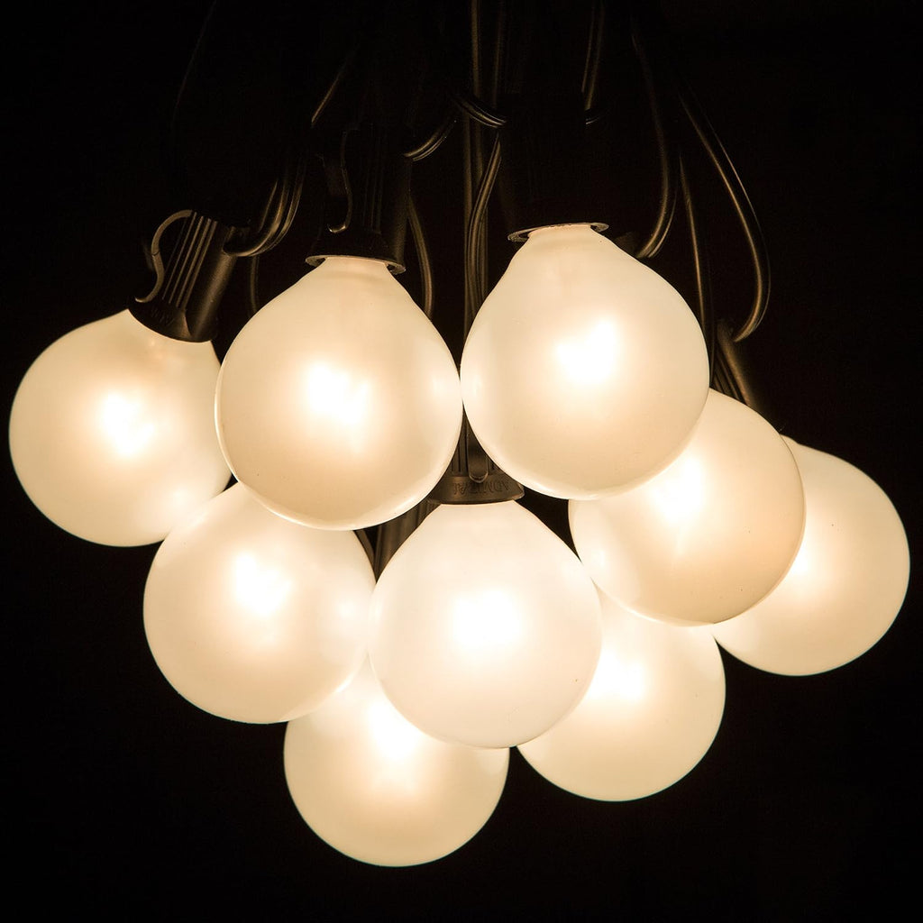 Hometown Evolution, Inc. 100 Foot Outdoor Globe Patio String Lights - Set of 100 G50 White Pearl 2 Inch Bulbs with Black Cord